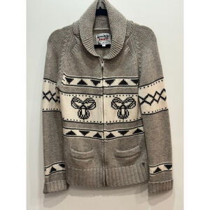 VTG TNA Lambswool Knit Cowichan Zip Cardigan Sweater XL Cottage Cabin Y2K